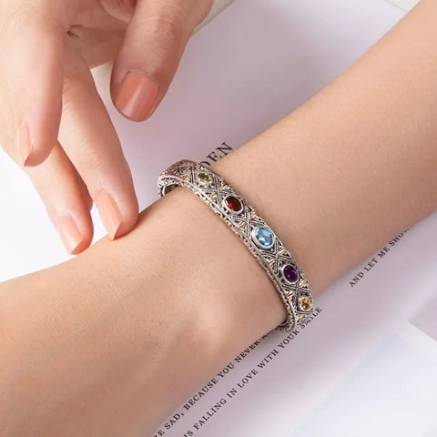Luxury Inlaid Colored Gemstone Bracelet