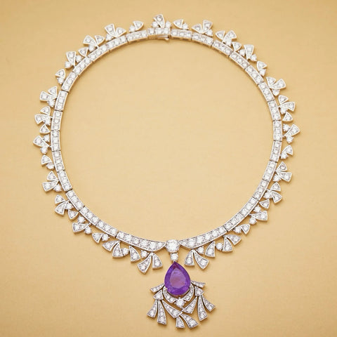 AY Luxury Temperament AAA Zircon Dreamy Mysterious Purple Necklace Earrings For Women Wedding Party Evening Dress Jewelry Set