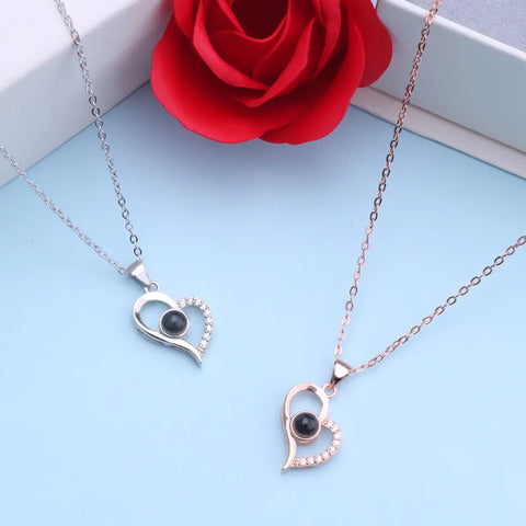 925 Sterling Silver Projected Zircon Heart I Love You in a Hunderd Language Necklace Pendant For Women Wedding Party Gift Collar