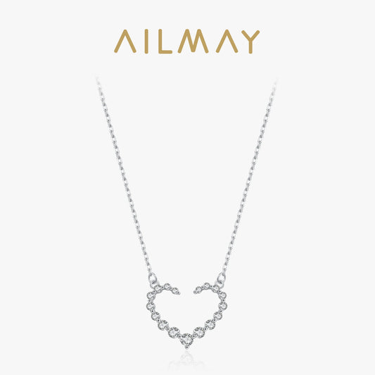 Ailmay Real 925 Sterling Silver Romantic Heart Cubic Zirconia Pendant Necklace For Women Fine Jewelry Girl Christmas Gifts