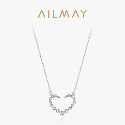 Ailmay Real 925 Sterling Silver Romantic Heart Cubic Zirconia Pendant Necklace For Women Fine Jewelry Girl Christmas Gifts