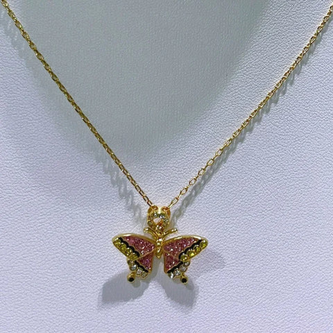Original 2025 New Trend Fine Jewelry Set Charm Pink Butterfly Crystal Fashion Necklace Bracelet Earrings for Women's Party Gifts