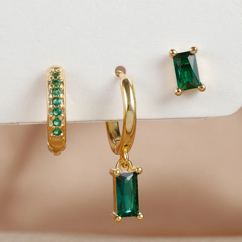 3PCS Exquisite Green Zircon Hanging Earrings