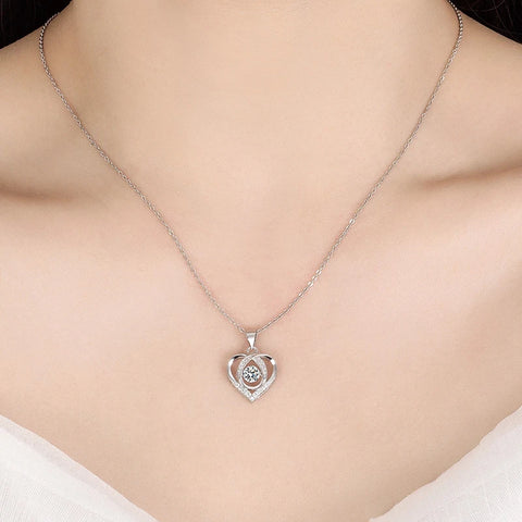 Real 925 Sterling Silver High Quality Jewelry Crystal Zircon Heart Pendant Necklace For Women Fashion FQL23257WH