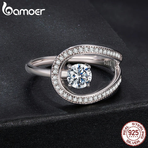 BAMOER Moissanite Wedding Stylish Circle Band Ring