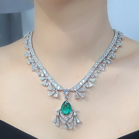EYER Top Grade Temperament AAA Zircon designer Necklace For Women Luxury Green Drop Earrings Wedding Evening Dress Jewelry Set