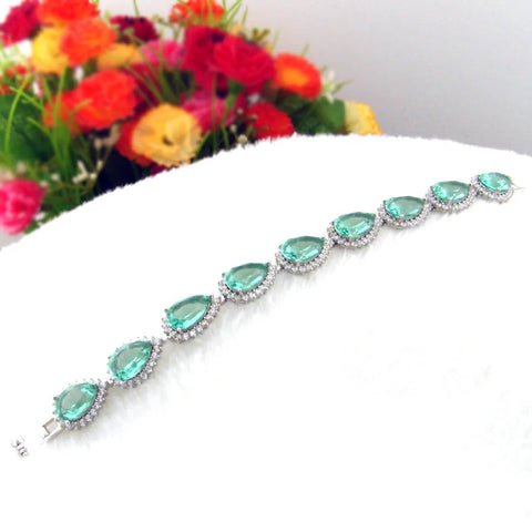 Silver Bracelet Natural Green Spinel Stone