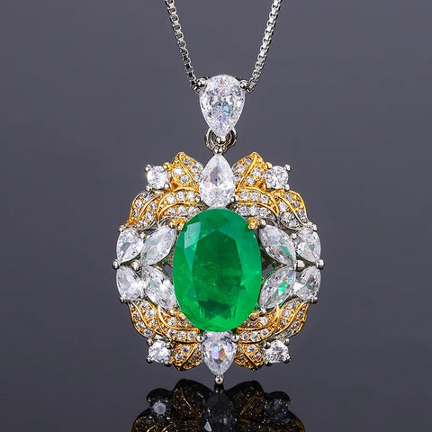 Aquamarine Necklace Zircon Pendant Necklace for Women European and American Style Emerald Ring Red Tourmaline Ring
