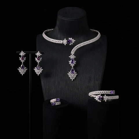 240905 Cuff Necklace Set for Women Bridal Wedding Party Cubic Zirconia  Jewelry Sets For Wedding Party Dress Suits Jewelry set