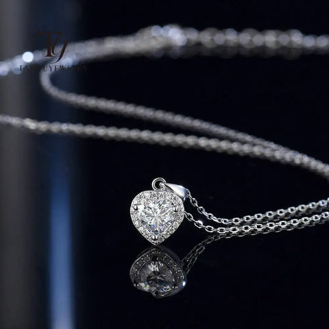 TY 1carat Moissanite Heart Pendant Women's Necklace D Color Real 925 Sterling Silver Necklace Shining Heart Valentine's Day Gift
