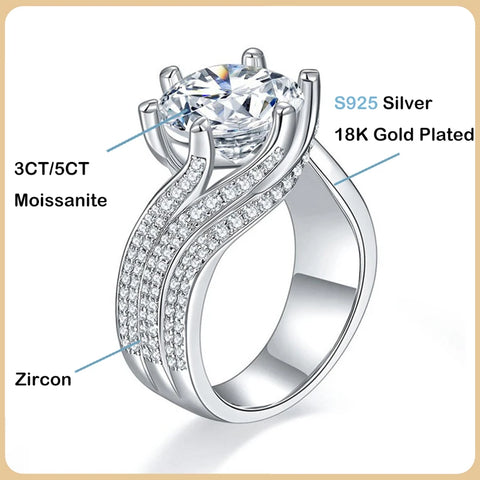 EWYA 100% Real 5CT Red Moissanite Diamond Ring