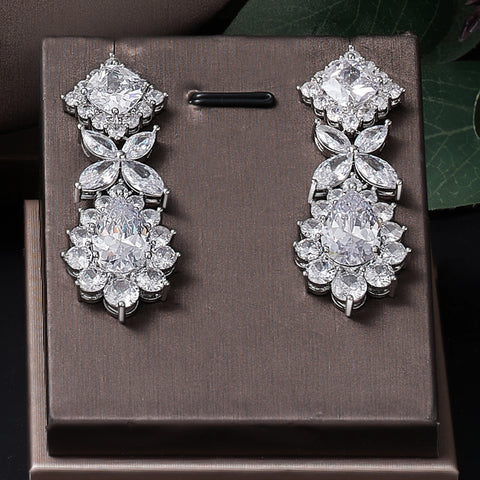 2022 Popular Cubic Zirconia Wedding Jewelry Set Women's Bride 4 Earrings Necklace Set Promotion