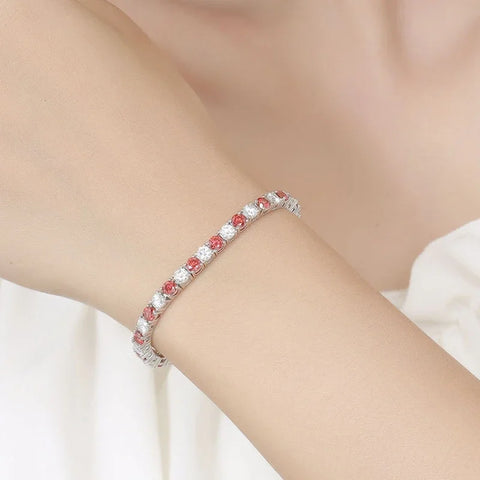 NeeTim Red and White All Moissanite Tennis Bracelets