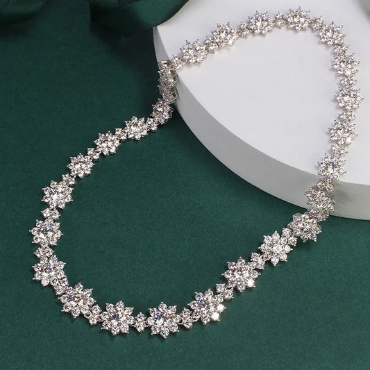 FEOBUR Full Moissanite Diamond Jewelry Set for Women 925 Sterling Silver Luxury Sunflower Necklace Bangle Bridal Wedding Sets