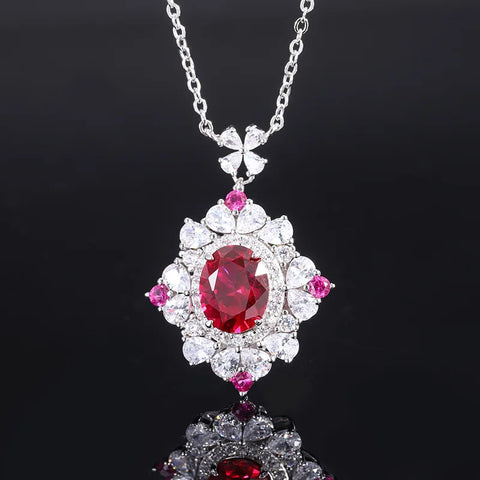 S925 Sterling Silver Lab Created Ruby Luxury Designer Jewelry Set For Women Necklace Ring Engagement Wedding Popular Gift