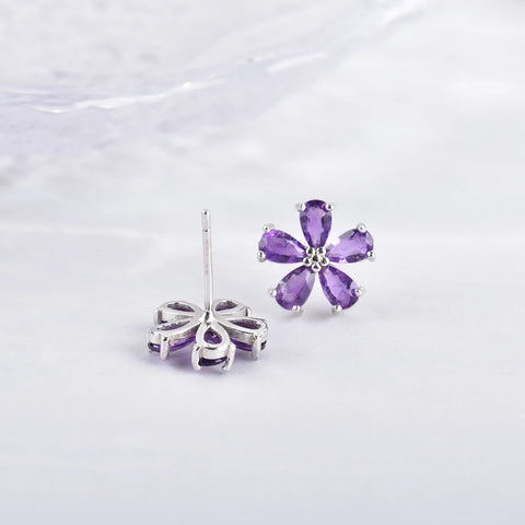 ITSMOS Purple Amethyst Flower Earrings