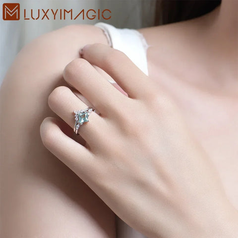 Luxyimagic Bluish Emerald Gemstone Ring