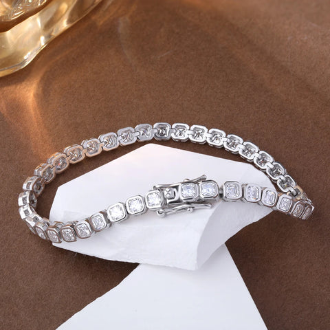 Bezel Set Asscher Cut All Moissanite Tennis Bracelets t