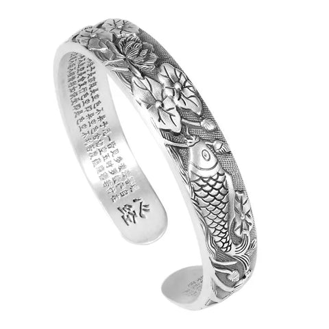 Silver 925 Retro Exquisitely carved Lotus flower bracelet