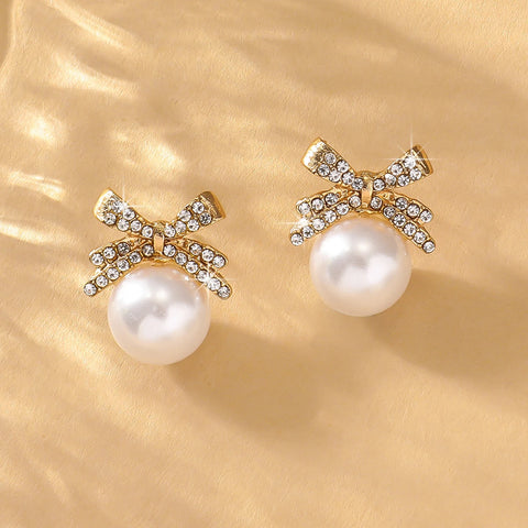 2 Women's Silver Needle Bow Studded