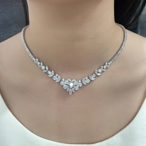 Wong Rain Luxury 925 Sterling Silver Pear White Sapphire Gemstone Pendant Necklace for Women Wedding Engagement Fine Jewelry