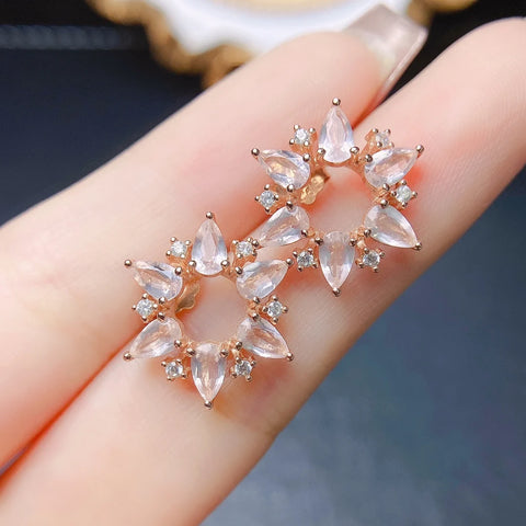 FS 3*5mm Natural Rose Quartz Flower Earrings