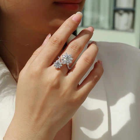 Double Sunflower Full Moissanite Engagement Rings