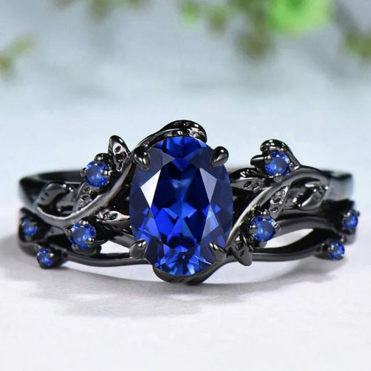 Elegant Women Rings Black Color Blue Stone Rings