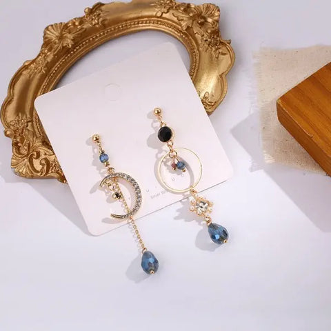 Korean New Light Luxury Zircon Moon Star Asymmetric Stud Earrings