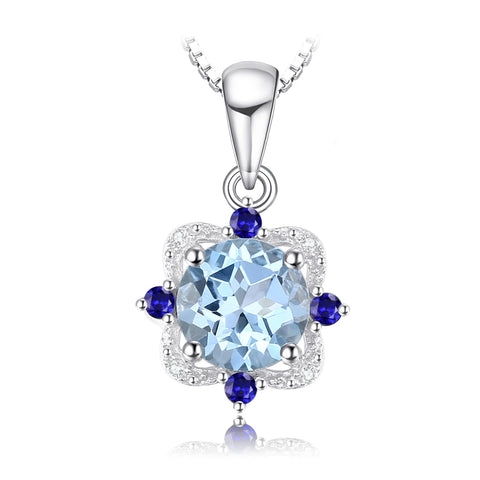 Potiy 925 sterling silver Natural Sky Blue Topa Pendant for women jewellery elegant sets  retro luxury quality  valentines Gifts