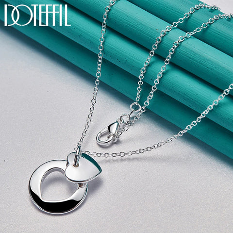 DOTEFFIL 925 Sterling Silver Heart Round Pendant Necklace 18-30 Inch Chain For Woman Man Wedding Engagement Party Charm Jewelry