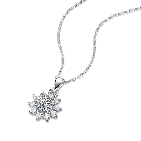 Original Silver Sterling 925 Moissanite Pendant Necklace for Women Girl Lady Sunflower Shape Cute 1 Carat Birthday Gift