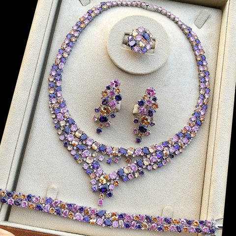 GODKI Luxury Princess 4PCS Flower African Jewelry Sets For Women Wedding Party Full Cubic Zircon Dubai Bridal jewelry Set Gift