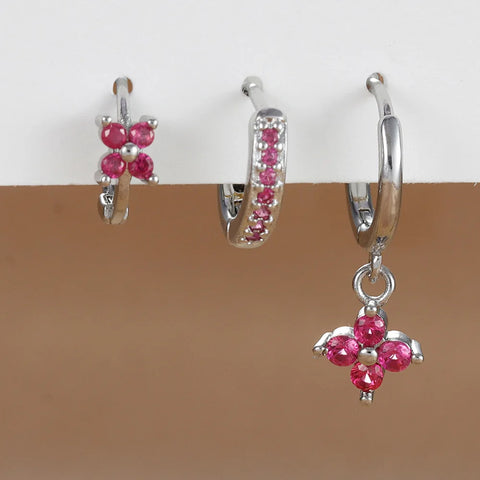 3PCS Fashion Orange Blue Zircon Hanging Earrings
