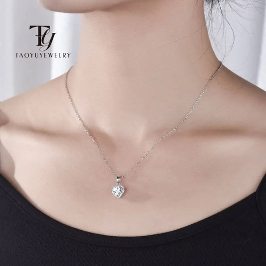 TY 1carat Moissanite Heart Pendant Women's Necklace D Color Real 925 Sterling Silver Necklace Shining Heart Valentine's Day Gift