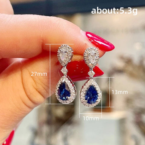 Huitan Fashion Luxury Blue/White Pear CZ Drop Earrings