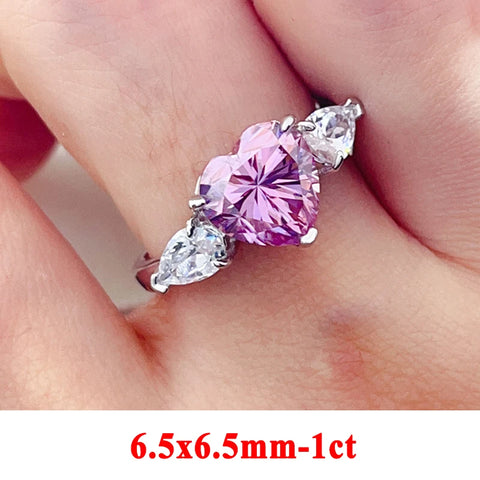 Luxury 1-3ct Pink Heart Moissanite Rings