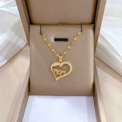 Trendy Heart Stainless Steel Zirconia Necklaces For Women Girls Love Gold Color Metal Necklace Party Birthday Daily Jewelry