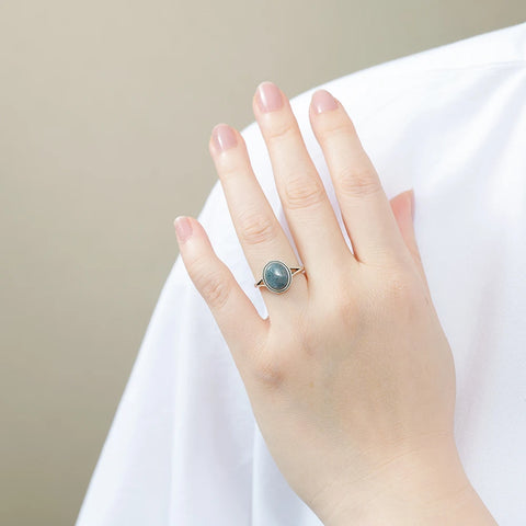 925 sterling silver moss agate women's ring