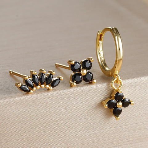 3PCS Fashion Orange Blue Zircon Hanging Earrings