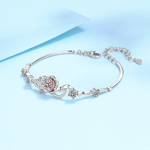 Sparkling 1.4CT Real Moissanite Rose Flower Bracelet