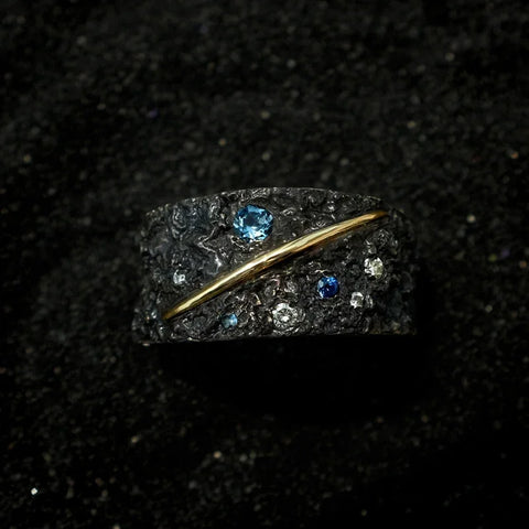 New in 925 Silver Black Inlaid Starry Sky Blue Gemstone