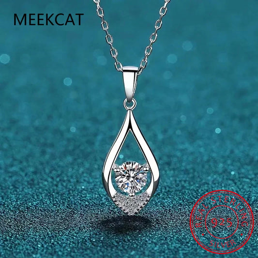 925 Sterling Silver Moissanite 1 Carat Water Drop Necklace