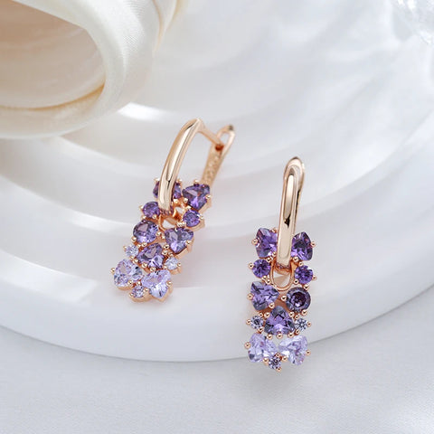 Kinel Hot Shiny Purple Natural Zircon Drop Earrings