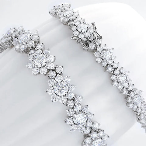 FEOBUR Full Moissanite Diamond Jewelry Set for Women 925 Sterling Silver Luxury Sunflower Necklace Bangle Bridal Wedding Sets
