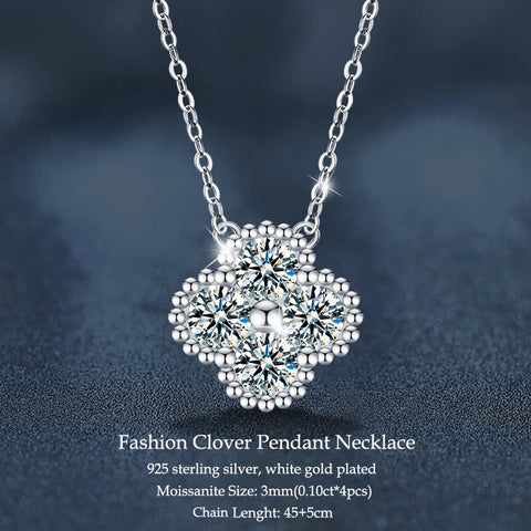 IOGOU Flower Clover Moissanite Pendant Necklace 925 Silver Clavicle Adjustable Chain for Women Girls Gift GRA Certified Jewelry