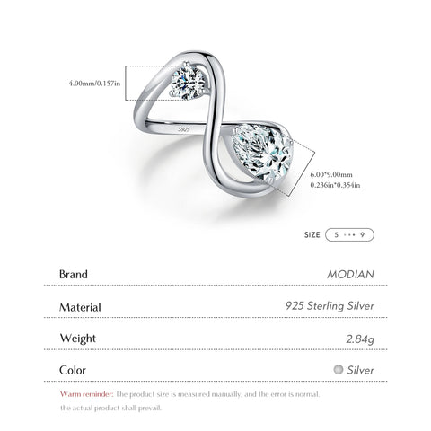 MODIAN Irregular Line Design Rings 925 Sterling Silver