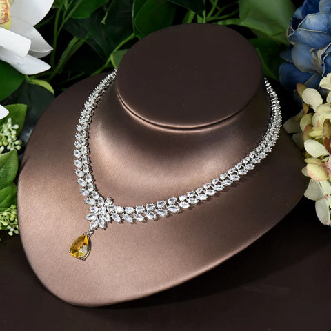 HIBRIDE Elegant Women Wedding Jewellery African CZ Crystal Water Drop Bridal Necklace Bracelet And Earrings Jewelry Sets N-789