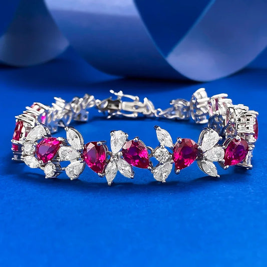 New S925 Silver Full Diamond Dove Blood Red Bracelet