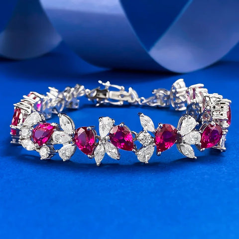New S925 Silver Full Diamond Dove Blood Red Bracelet